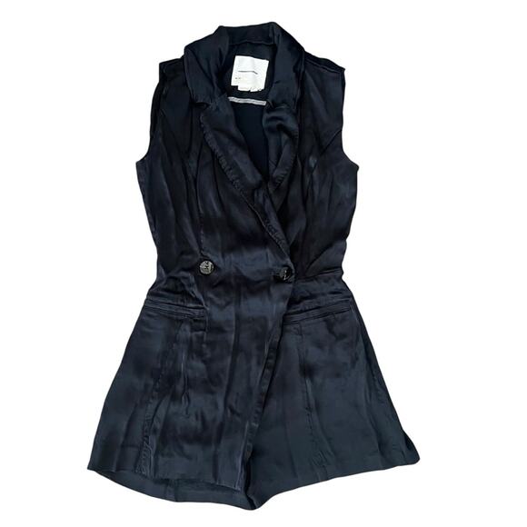 Anthropologie Women’s Blazer Black Satin Sleeveless Shorts Romper Size 2 - Picture 2 of 16